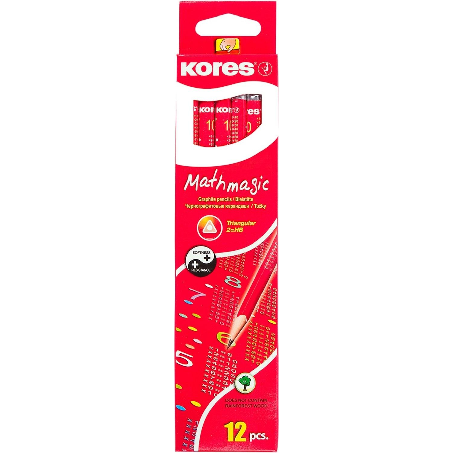 Карандаш чернографитный Kores трехгранный HB с ластиком и таблицей умножени - фото 3