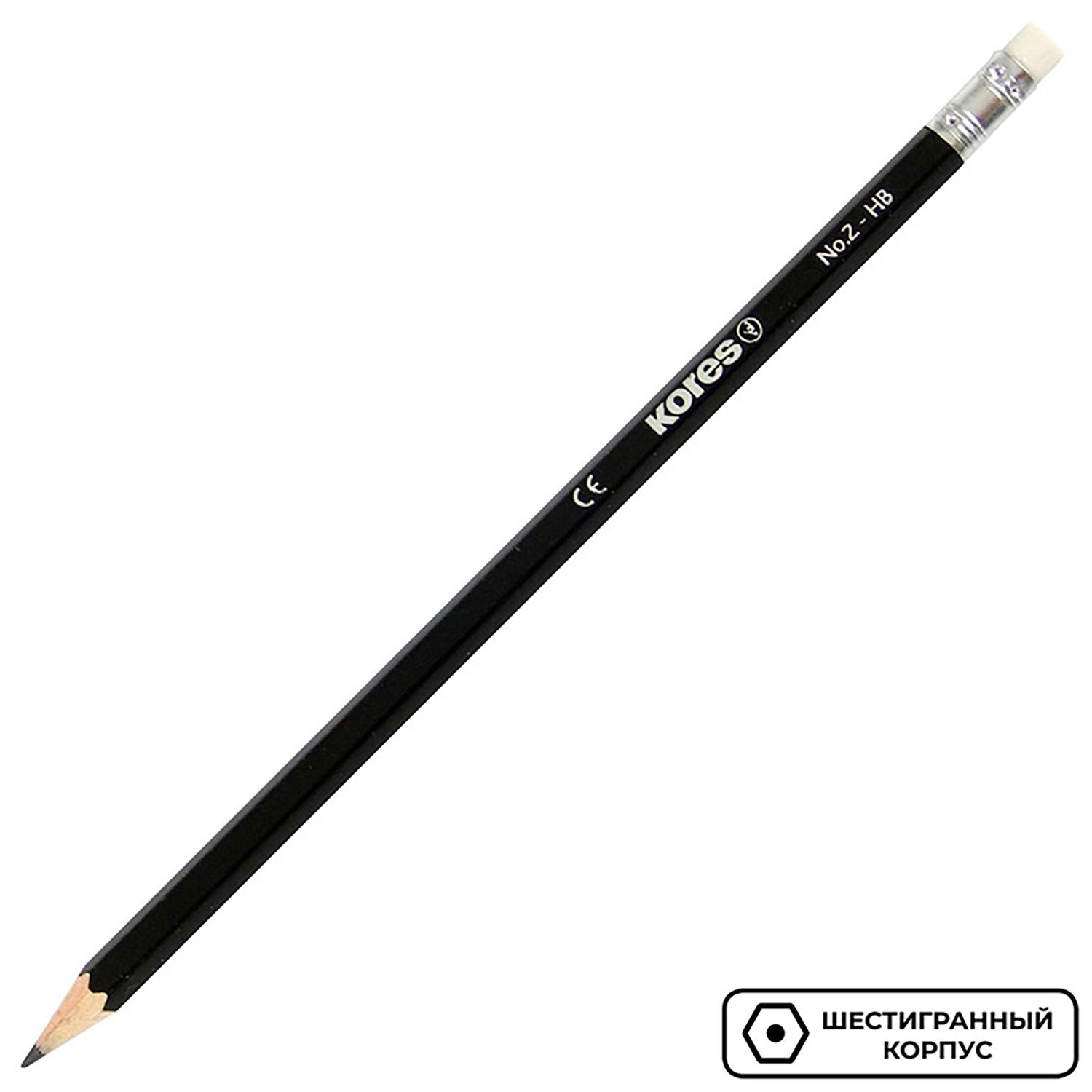 Карандаш чернографитный Kores шестигранный HB с ластиком - фото 3