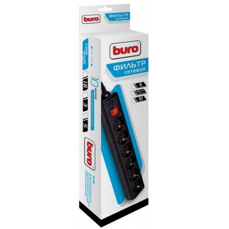 Сетевой фильтр Buro 600SH-5-B 5м (6 розеток) черный - фото 2