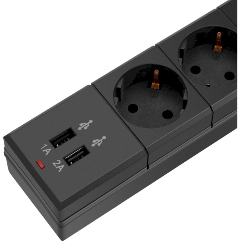 Сетевой фильтр Buro BU-SP1.8_USB_2A-B 1.8м (6 розеток) черный - фото 4