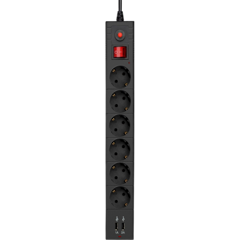Сетевой фильтр Buro BU-SP1.8_USB_2A-B 1.8м (6 розеток) черный - фото 6