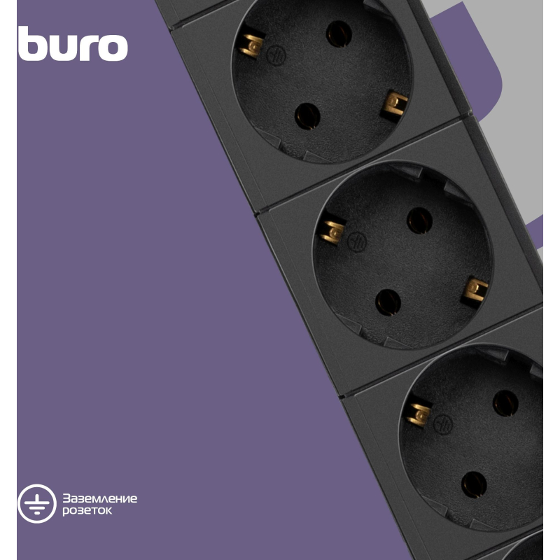 Сетевой фильтр Buro BU-SP1.8_USB_2A-B 1.8м (6 розеток) черный - фото 7