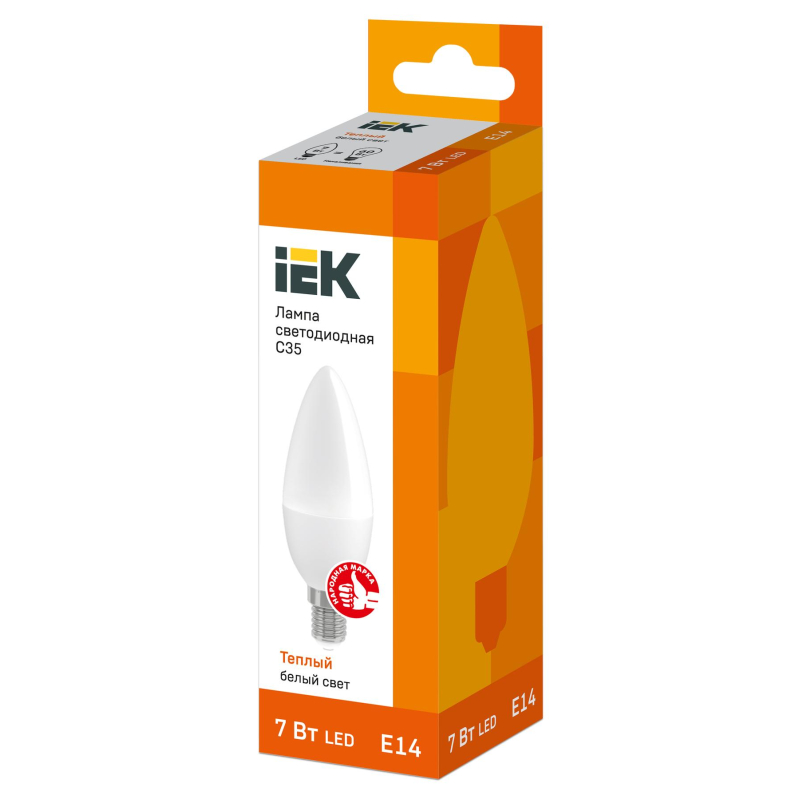 Лампа светодиодная IEK ECO C35 LLE-C35-7-230-30-E14 7Вт 3000К E14 - фото 1