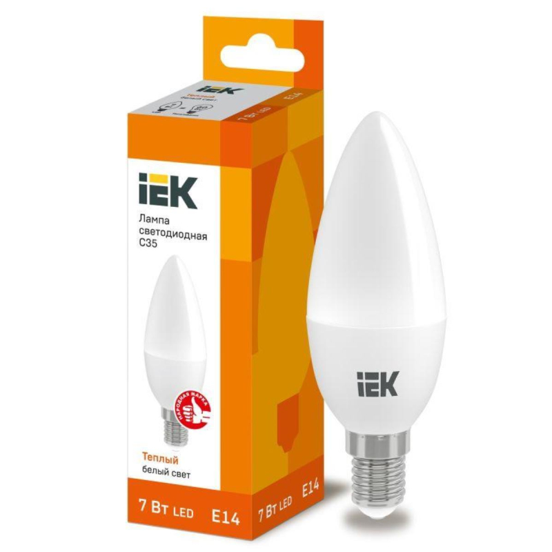 Лампа светодиодная IEK ECO C35 LLE-C35-7-230-30-E14 7Вт 3000К E14 - фото 2