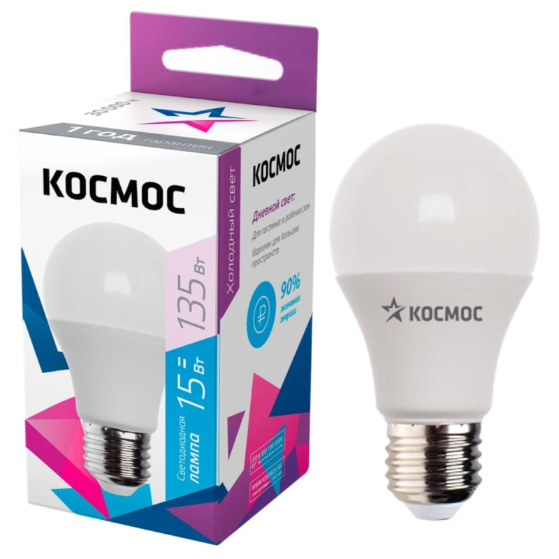 Лампа светодиодная КОСМОС LkecLED15wA60E2765 А60 15W Е27 6500K - фото 2