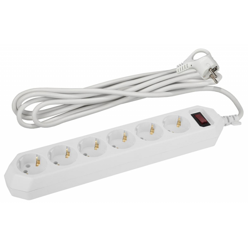 Сетевой фильтр ЭРА 1,5м 6 розеток, белый (USF-6es-1,5m-W-BOX) - фото 1