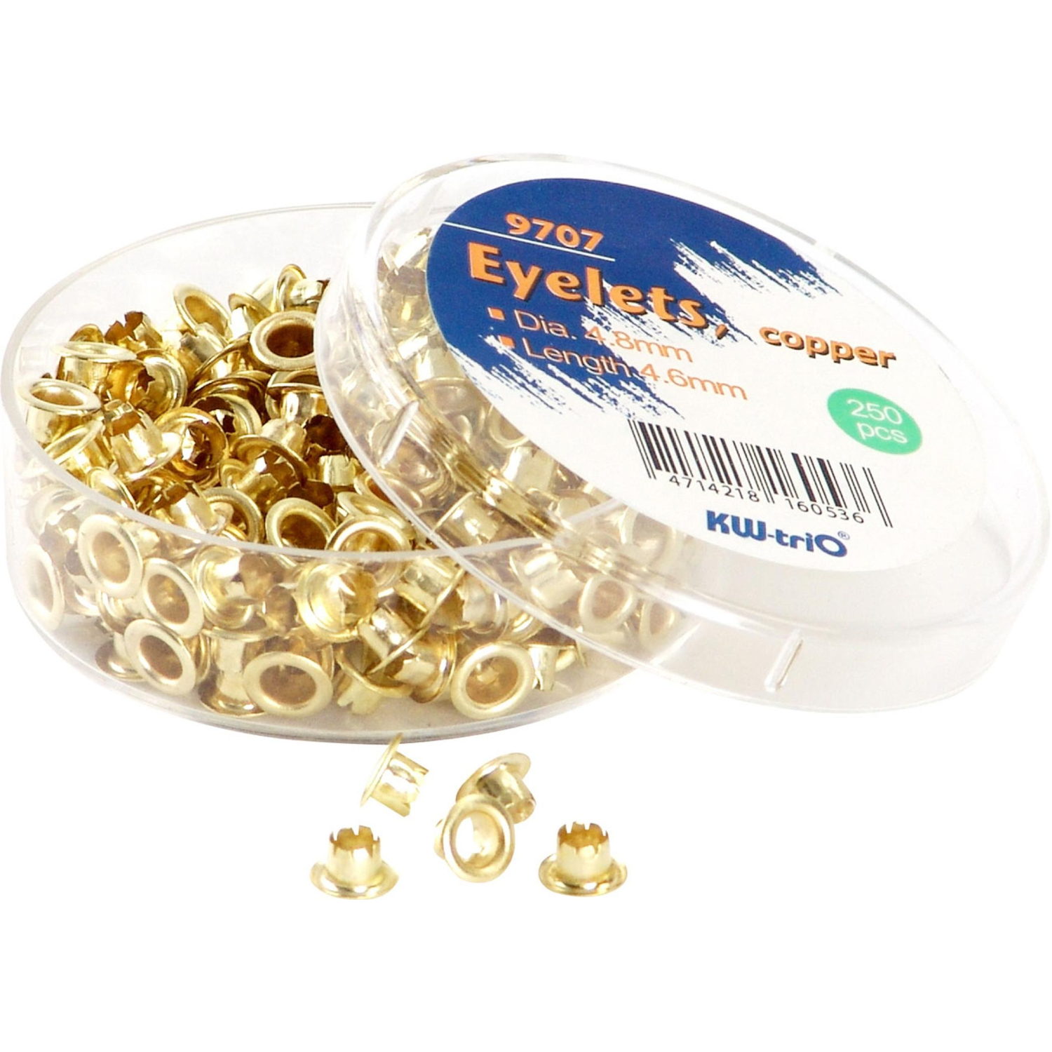 Люверсы для дырокола Kw-Trio 250 шт./уп, диаметр= 4,8, золотистые - фото 1