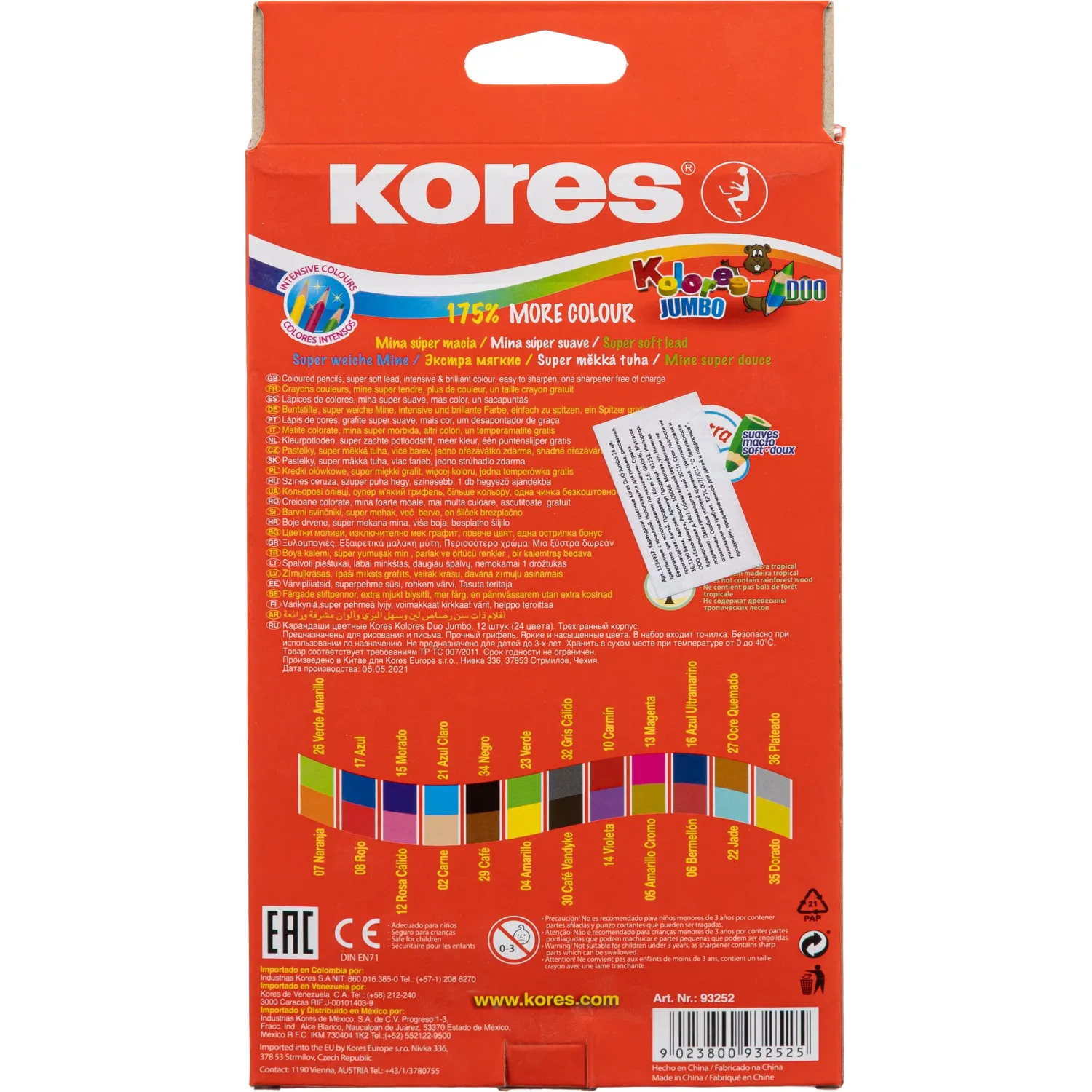 Карандаши цветные двойные 24 цв.,12 шт Kores DUO Jumbo, трехгр,5 мм,93252 - фото 9