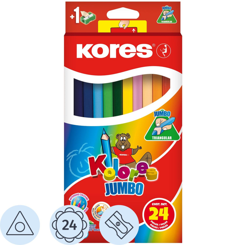 Карандаши цветные 24 цв.Kores Kolores Jumbo,трехгр, 5 мм, с точилкой, 93524 - фото 1