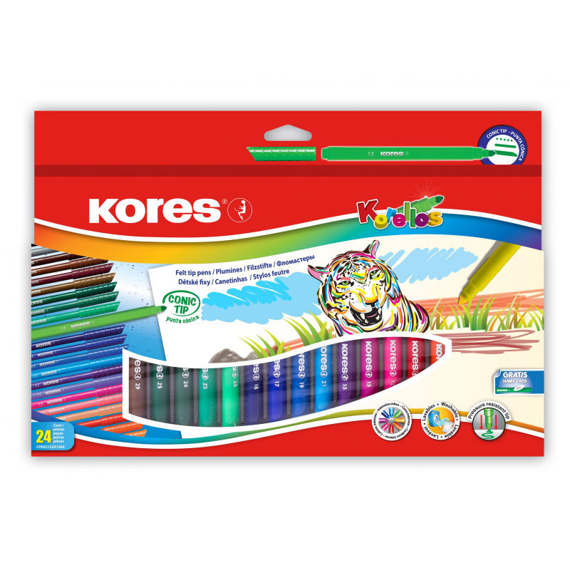 Фломастеры KORELLOS Kores 24цв.,европодвес, в комплекте со стикерами,29044 - фото 1