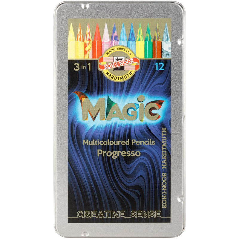 Карандаши цветные цельнографитные PROGRESSO MAGIC 8772, 12шт, мет.кор - фото 1