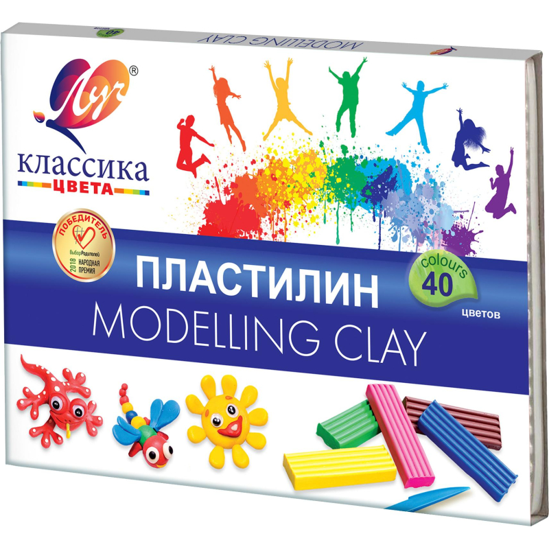Пластилин классический Луч Классика 40 цв 800 г со стеком, 30С 1922-08 - фото 1
