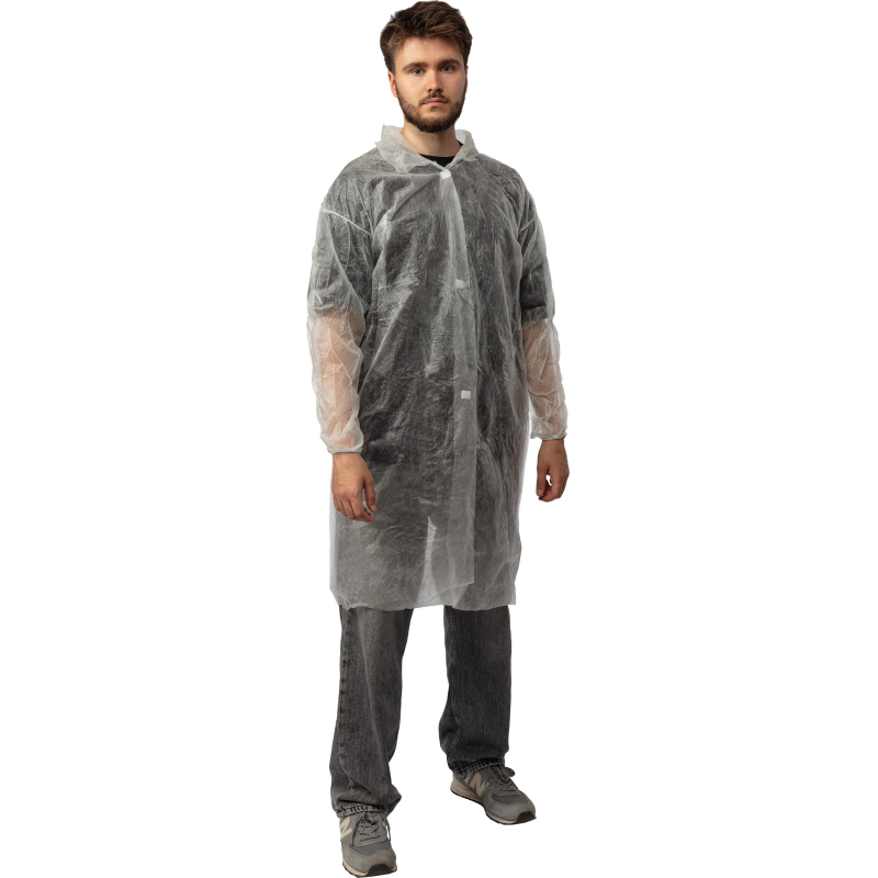 Халат н/с процед, рук.рез, на липч, XL, дл.110см, пл 25, белый, 10шт/уп - фото 3