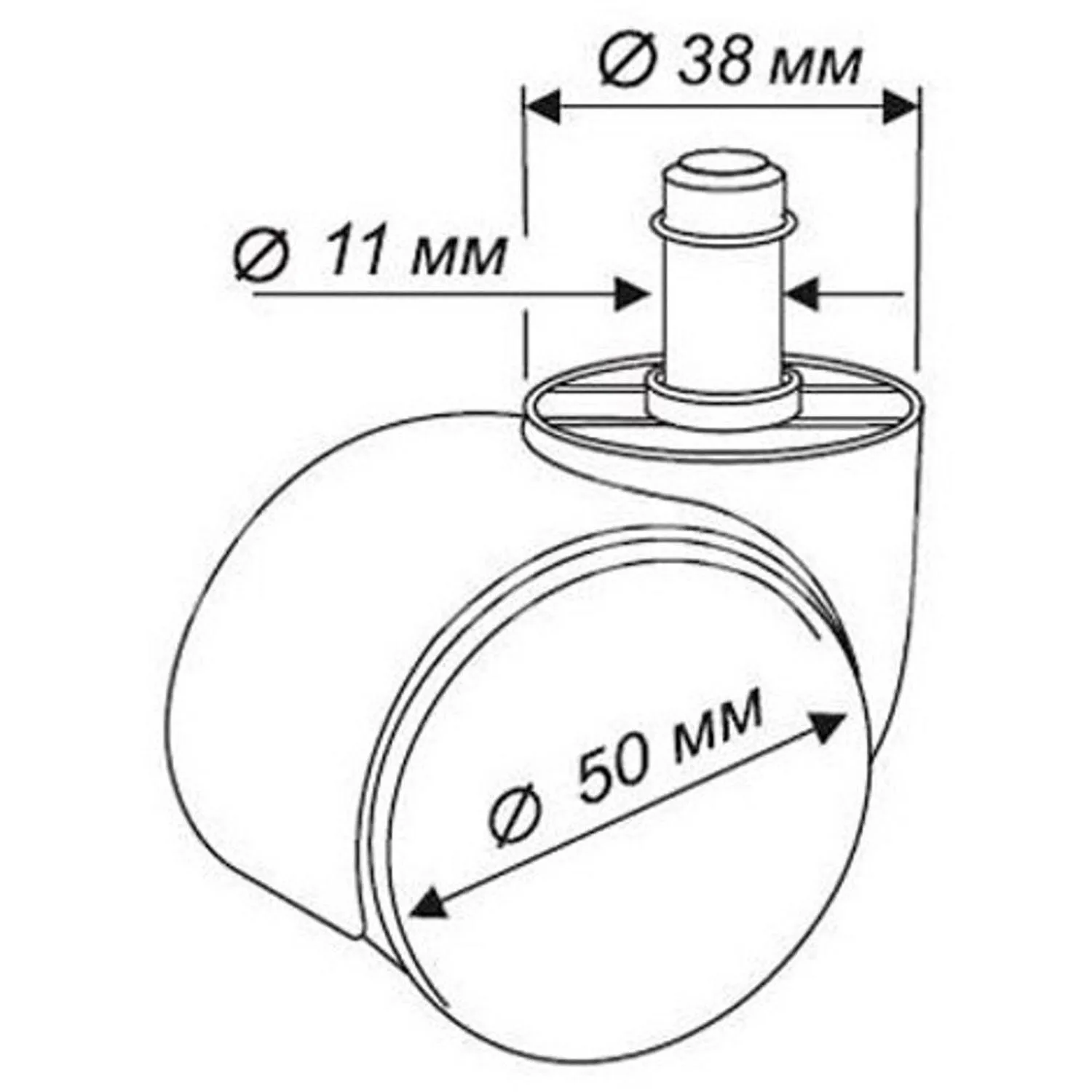Набор колес для кресла VT_RSA101 PPC 38/50 5 шт, стандартные, шток 11мм - фото 2