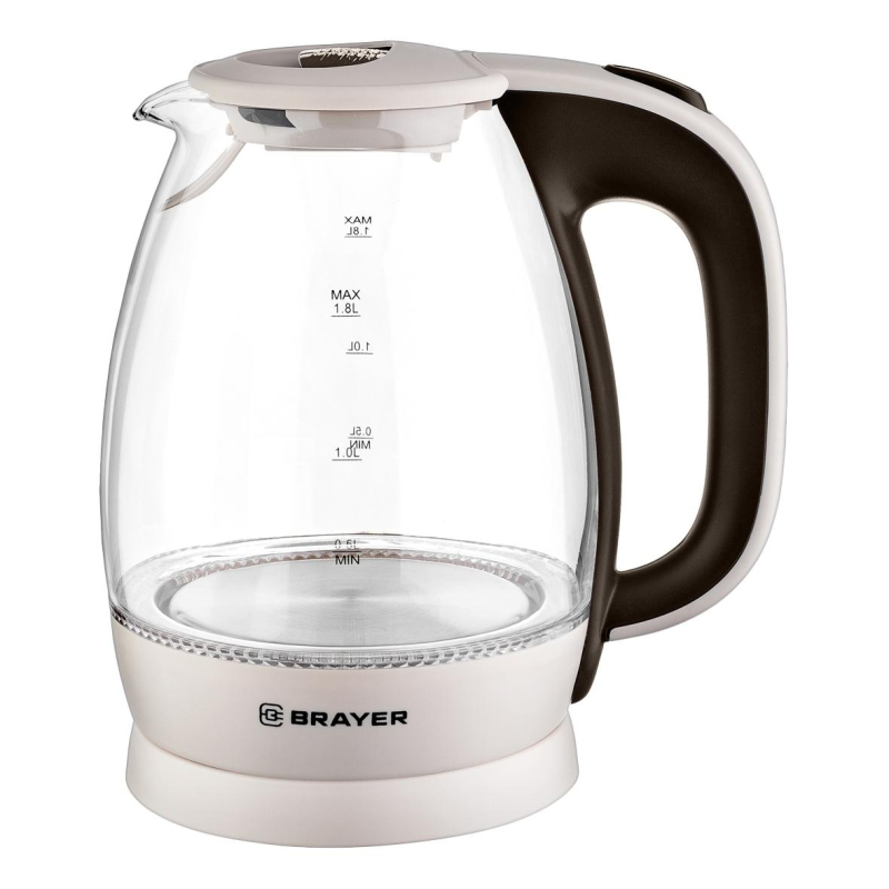 Чайник электрический BRAYER BR1045BN, 2200 Вт, 1,8 л, высококач. Стекло - фото 1