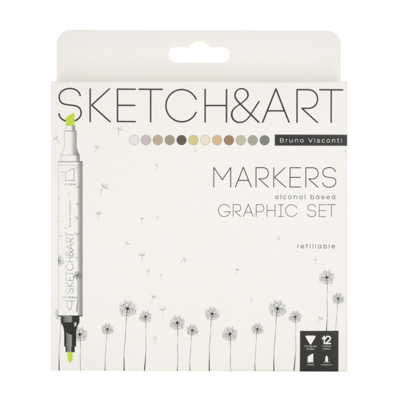 Набор маркеров ДВУС.СКЕТЧ-МАРКЕРЫSKETCH&amp;ART.ГРАФИКА,12 ЦВЕТОВ,22-0076/03 - фото 1