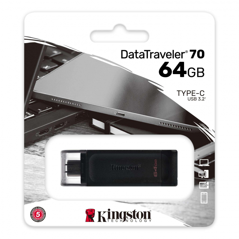 Флеш-память Kingston DataTraveler 70, USB-C 3.2 G1, чер, DT70/64GB - фото 2