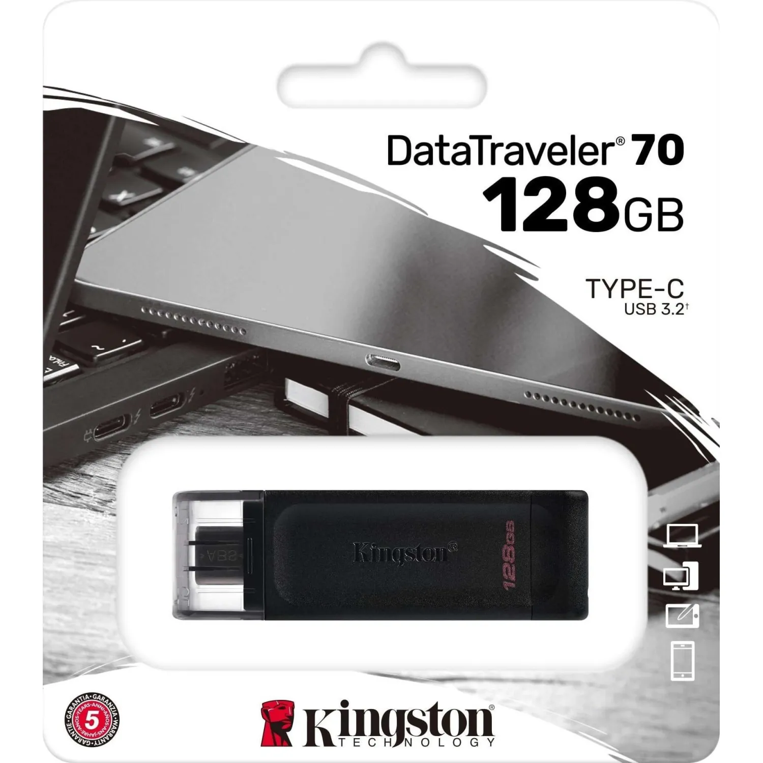 Флеш-память Kingston DataTraveler 70, USB-C 3.2 G1, чер, DT70/128GB - фото 3
