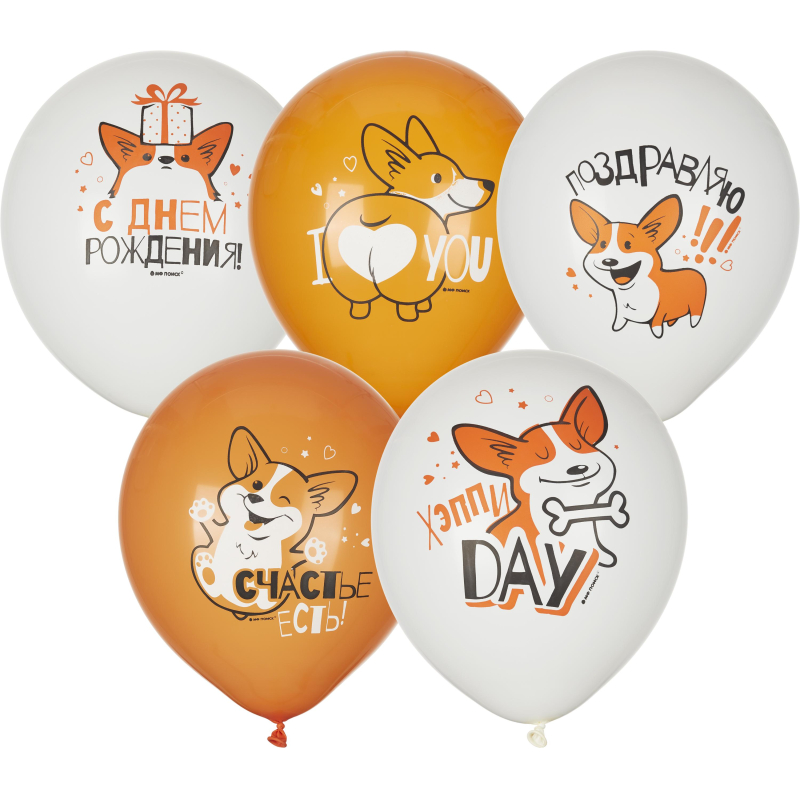 Набор шаров WHITE&amp;ORANGE Корги СДР 5шт/уп в ассортимен M 12/30см 6073138 - фото 1