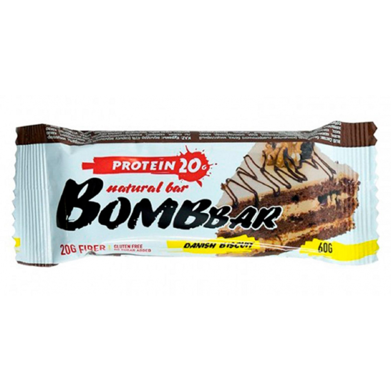 Батончик Bombbar  неглазированный с протеином Датский бисквит, 60г - фото 1