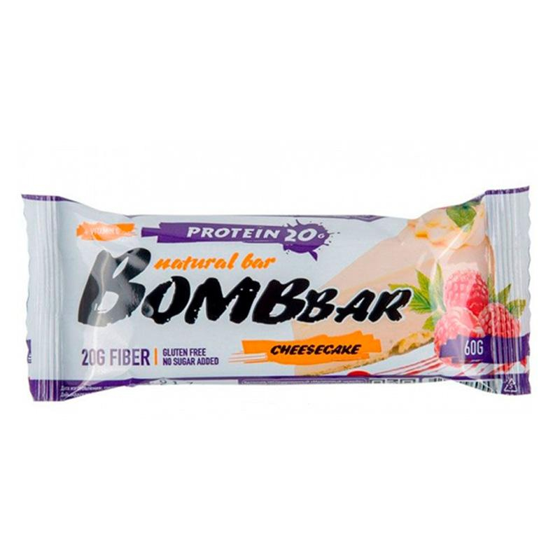 Батончик Bombbar  неглазированный с протеином Малиновый чизкейк, 60г - фото 1