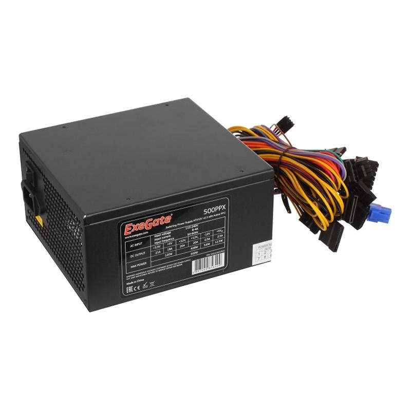 Блок питания ExeGate 500W 500PPX ATX,  SC, 14cm fan, black (EX221641RUS-S) - фото 1
