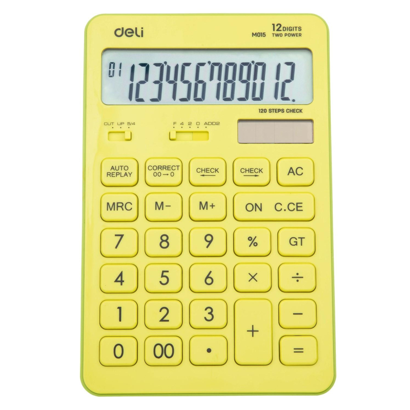Калькулятор настольный ПОЛНОРАЗМ. Deli EM01551, 12-р,дв.пит,175х108мм, желт - фото 1