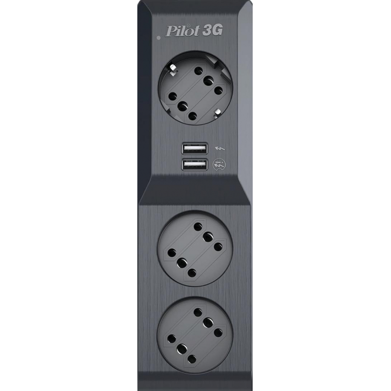 Сетевой фильтр PILOT 3G (3 евро+2 USB/1,8м/10А/150Дж/черный) - фото 2