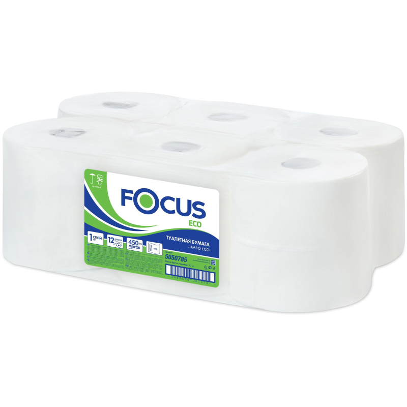 Бумага туалетная д/дисп Focus Eco Jumbo 1сл бел цел 450м 12рул/уп 5050785 - фото 2