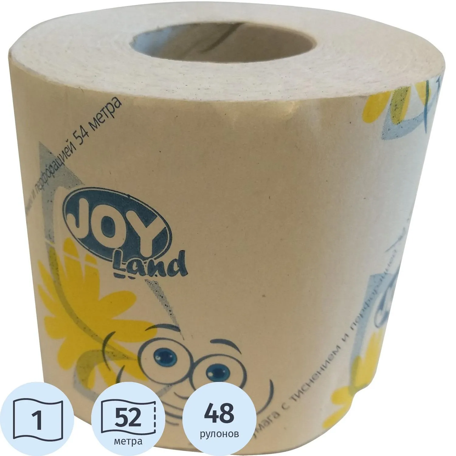 Бумага туалетная 1-сл.бел.перф.,тис.,54м 48рул/уп _Л - фото 1