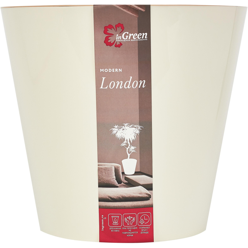 Горшок для цветов London 320 мм, 15,7л на колесиках Сливочный, ING6207СЛ - фото 5