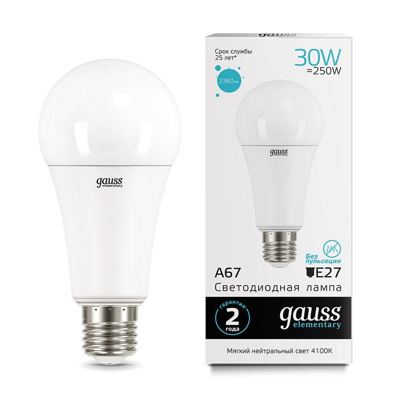 Лампа светодиодная Gauss Elementary 30W E27 A67 4100K 2360lm 73229 - фото 2