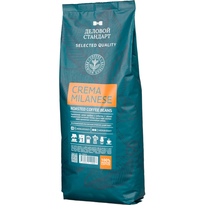 Кофе натуральный жареный в зернах Деловой Стандарт Crema Milanese, 1кг - фото 1