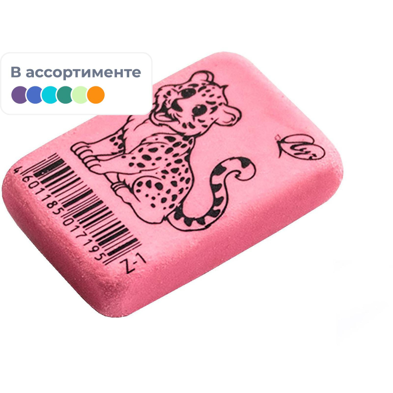 Ластик Луч ZOO 35x25x8 мм пастельный в ассортименте - фото 1
