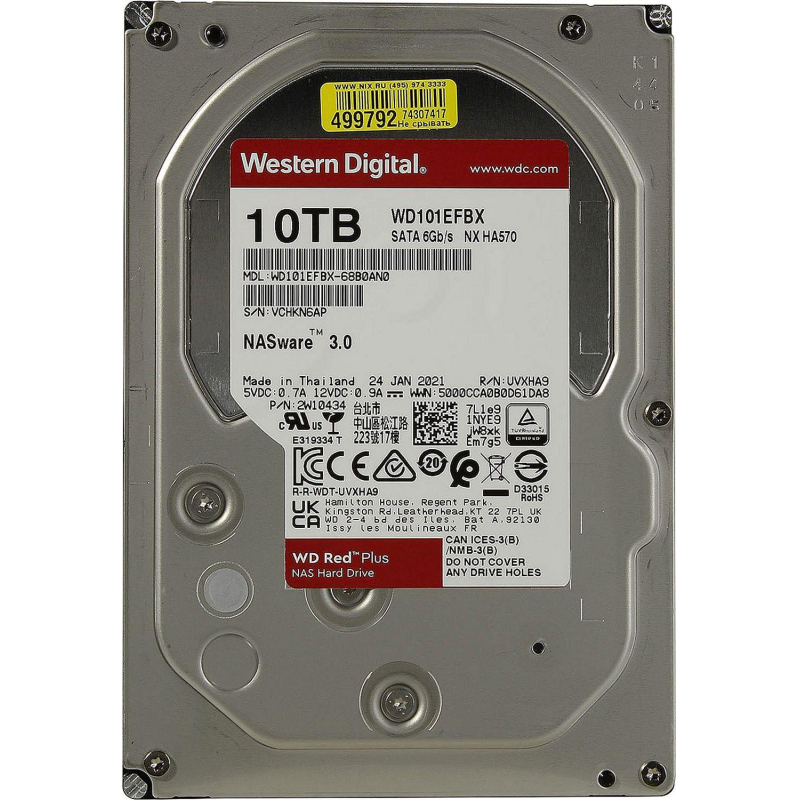 Жесткий диск Western Digital Red Plus 10TB, SATA, 7200rpm, 256MB(WD101EFBX) - фото 2