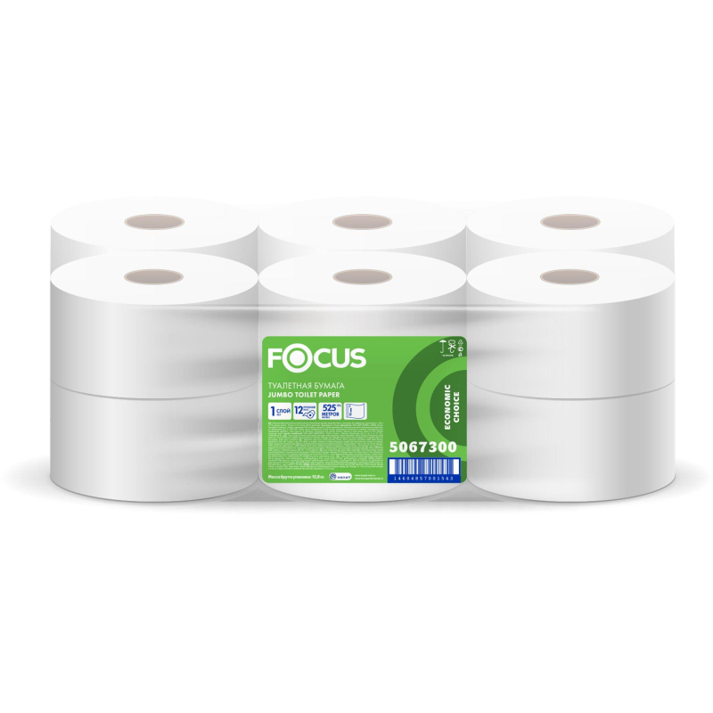 Бумага туалетная д/дисп Focus Eco Jumbo 1сл бел цел 525м 12рул/уп - фото 3