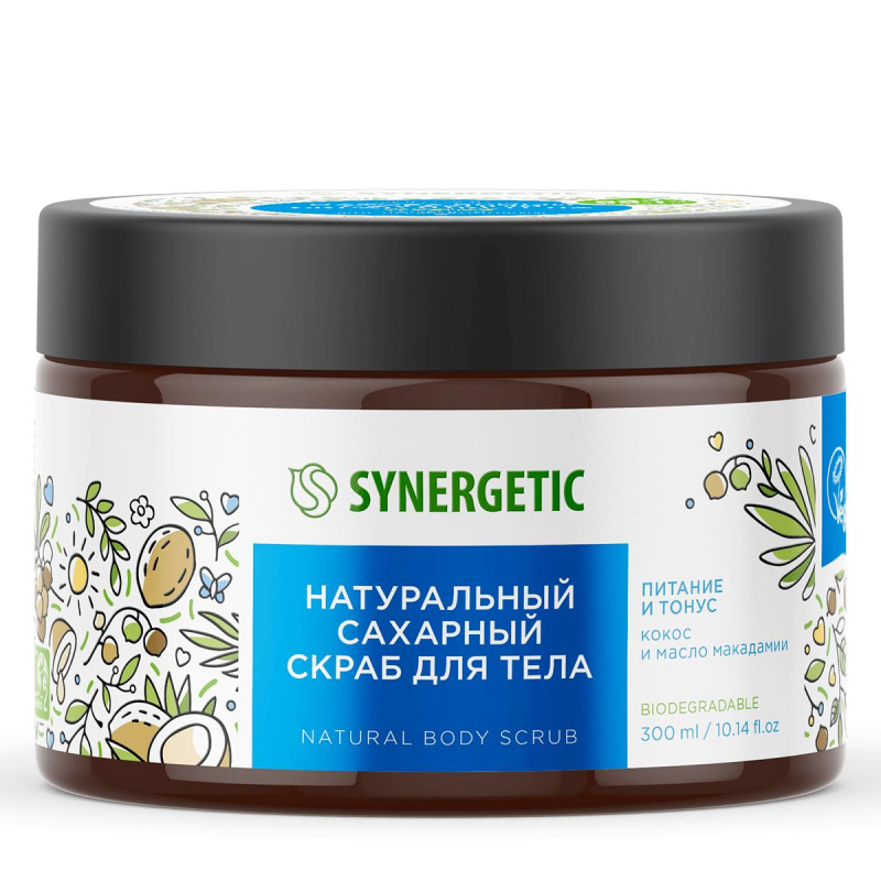 Скраб для тела SYNERGETIC кокос и масло макадамии 300мл - фото 1