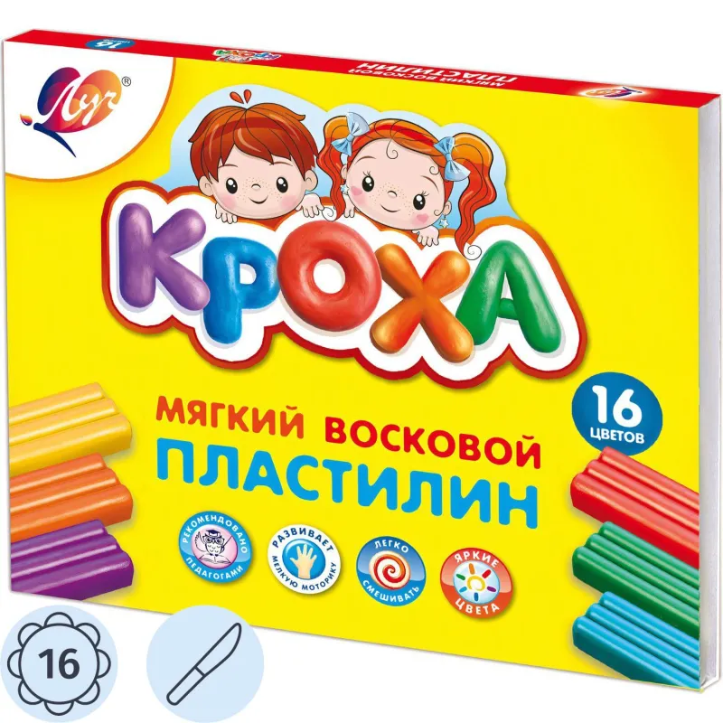 Пластилин воск. Луч Кроха 16 цв 240 г со стеком, 28С 1646-08 - фото 1