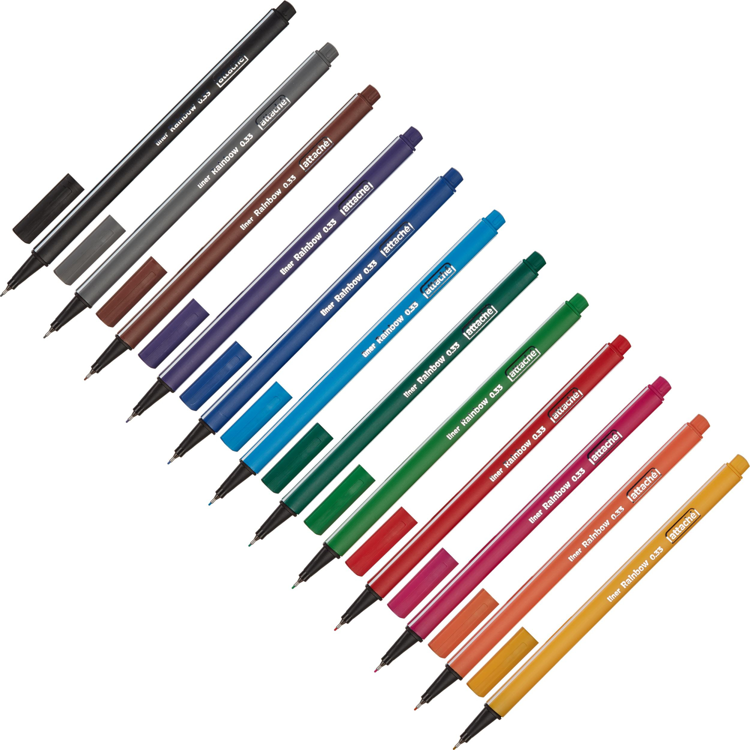 Набор линеров Attache Rainbow 12цв/набор 0,33 мм трехгран.корпус - фото 1