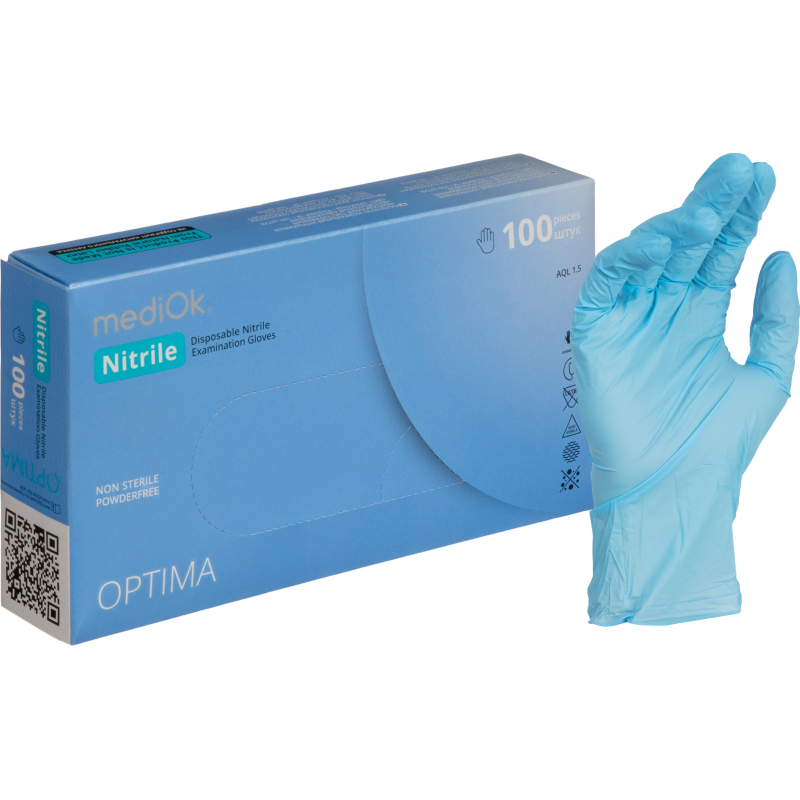 Перчатки нитрил., NITRILE OPTIMA, голубые, 3 гр. (XS), 50 пар/уп - фото 1