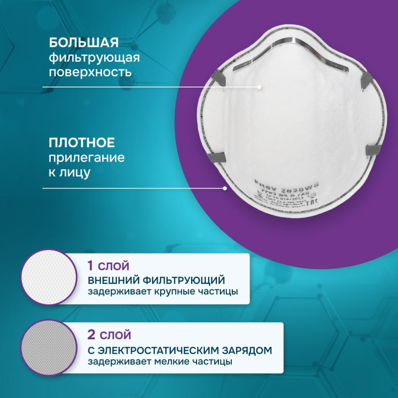 Полумаска фильтрующая PHSV 2020WG без кл FFP2 до 12ПДК - фото 2