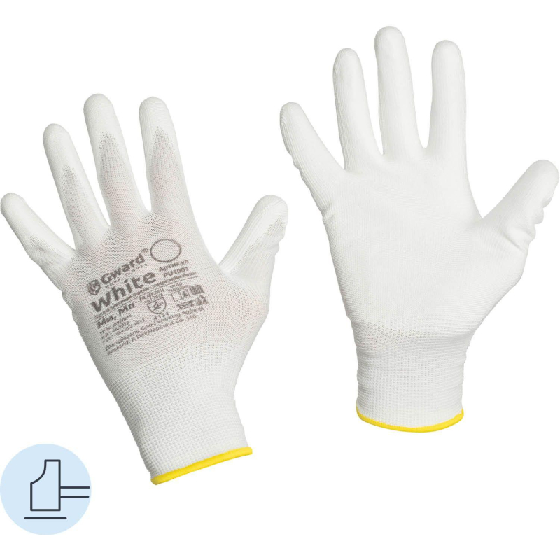 Перчатки защитные нейлон Gward White PU1001 с п/у покрытием р.9 (12 пар/уп) - фото 1