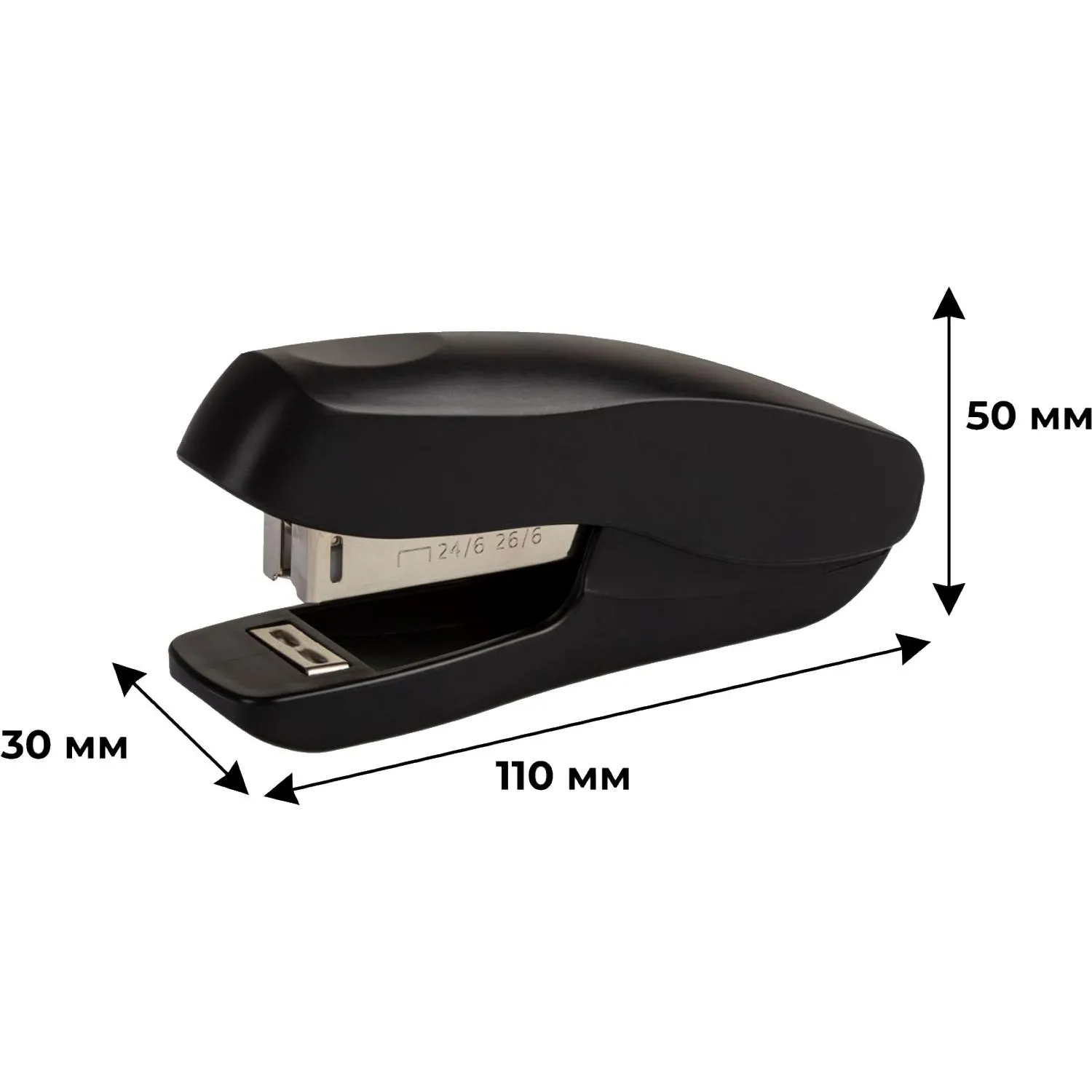 Степлер №24/6, 26/6, до 20 листов, пластик, черный - фото 9