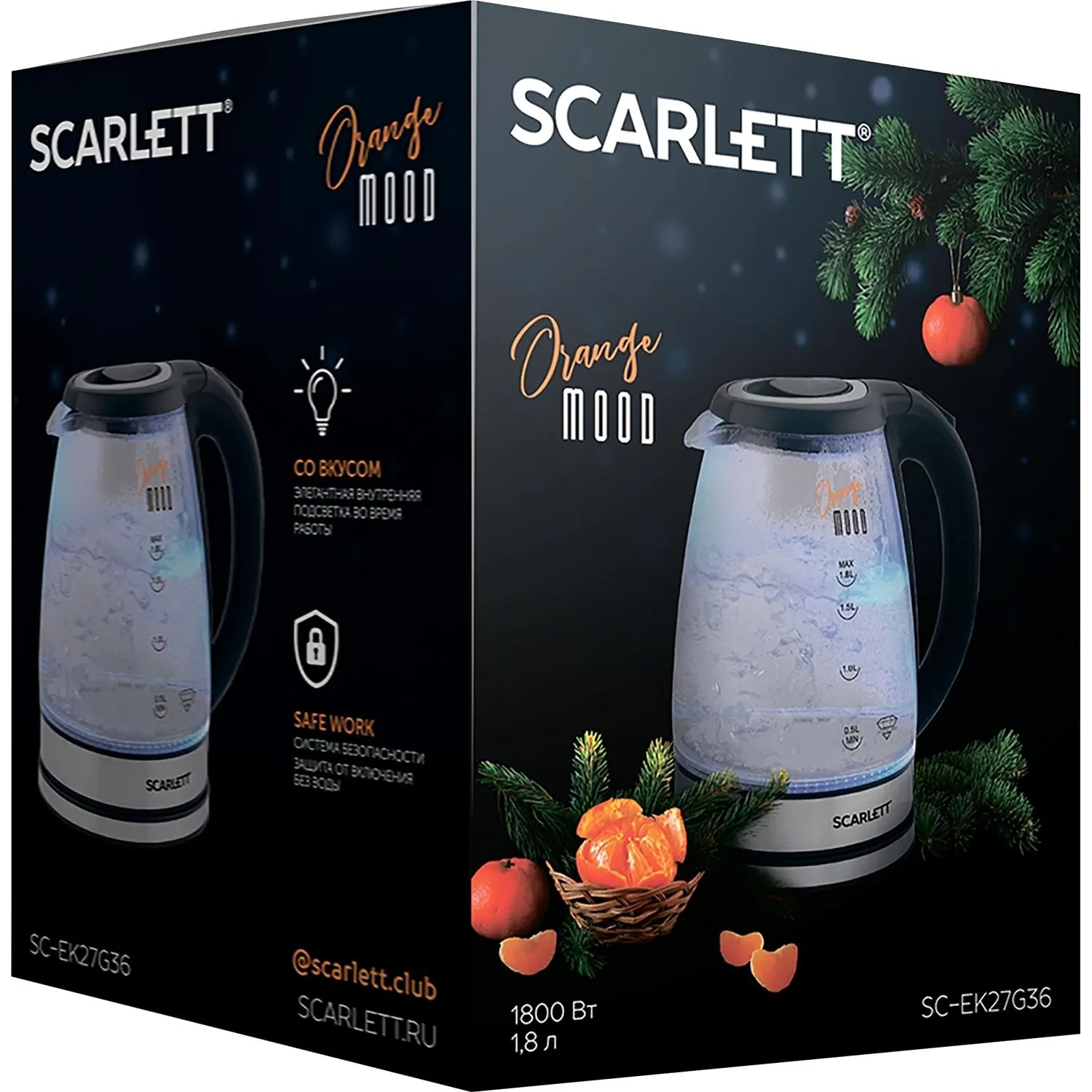 Чайник SCARLETT SC-EK27G36,электрический, стекло, 1800Вт, 1.8л, черный - фото 8
