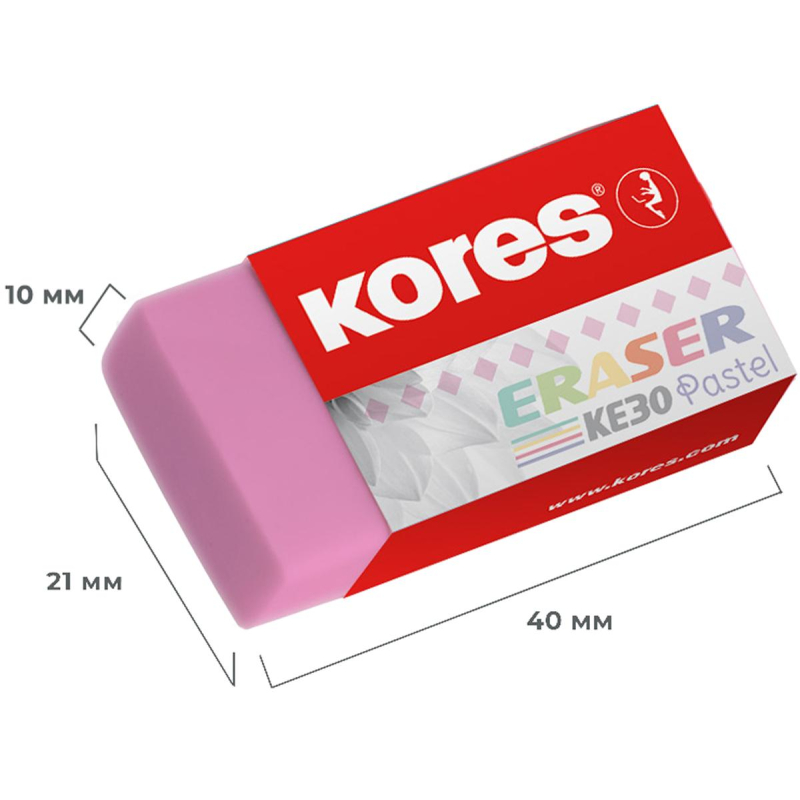 Ластик Kores 40x21x10мм 3 шт/уп, пастельный KE-30, блистер 40315 - фото 3