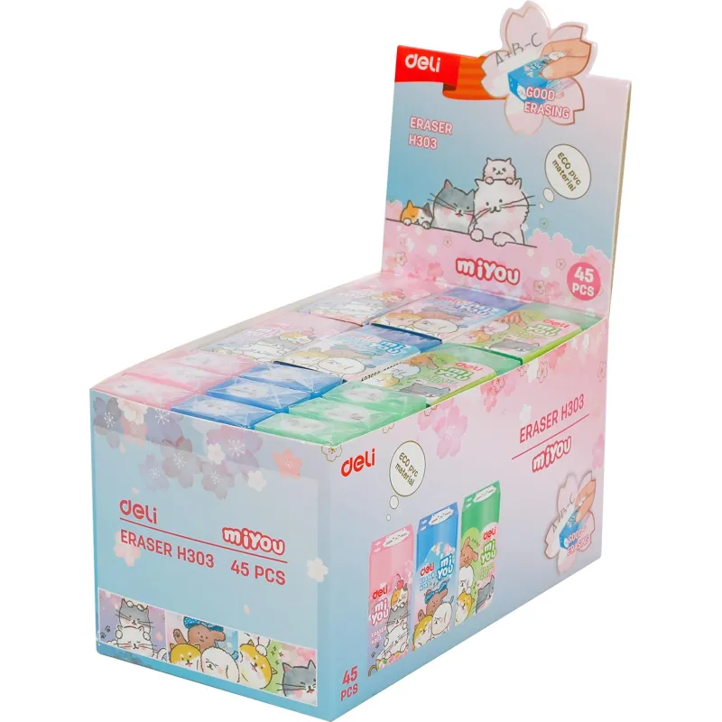 Ластик прямоугольный Deli EH303 MiYou 40x22x12мм ассорти картонная упаковка - фото 6