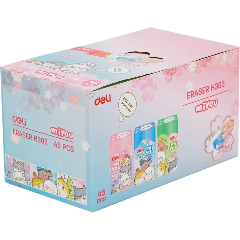 Ластик прямоугольный Deli EH303 MiYou 40x22x12мм ассорти картонная упаковка - фото 7