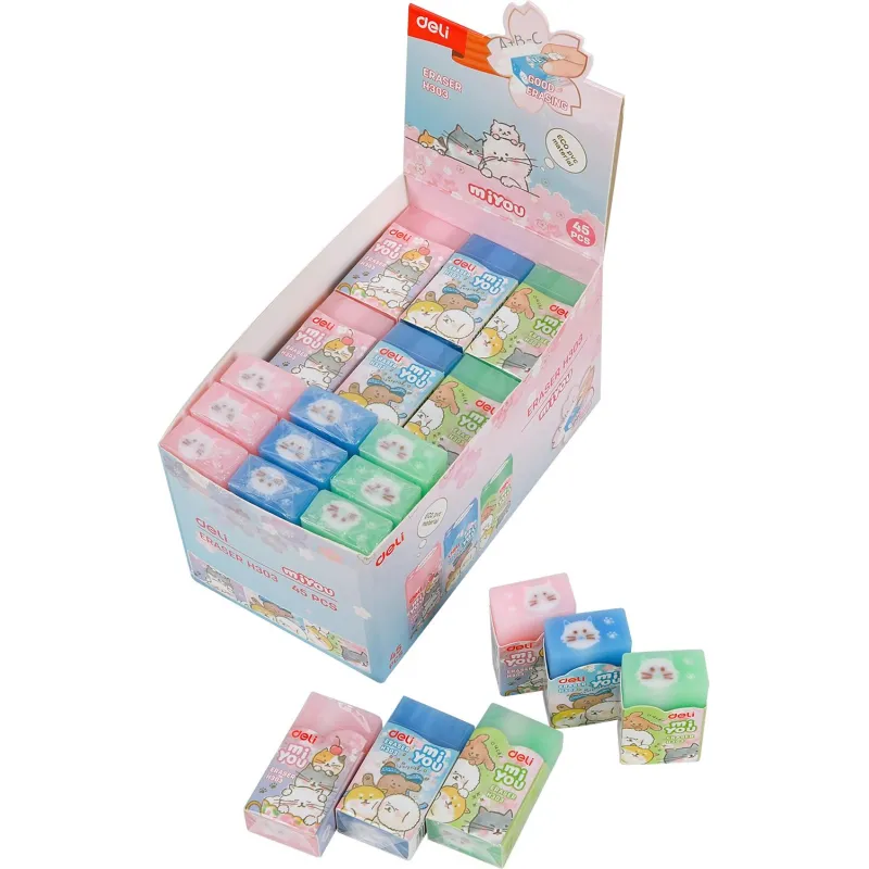 Ластик прямоугольный Deli EH303 MiYou 40x22x12мм ассорти картонная упаковка - фото 8