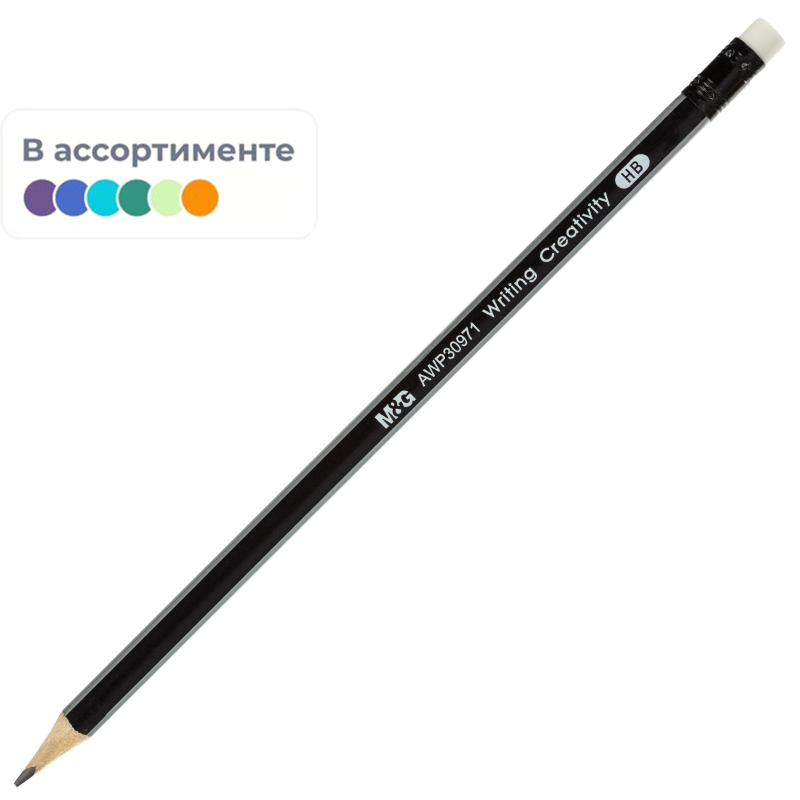 Карандаш чернографитный M&G HB дерев, заточ, трехгр, с ласт, в асс AWP30971 - фото 1