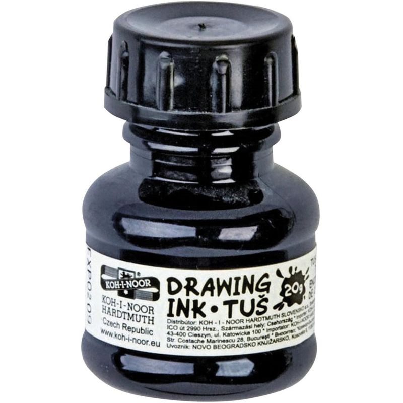 Тушь акриловая KOH-I-NOOR плакатная 20гр, черная, флакон 0141701002LP - фото 1